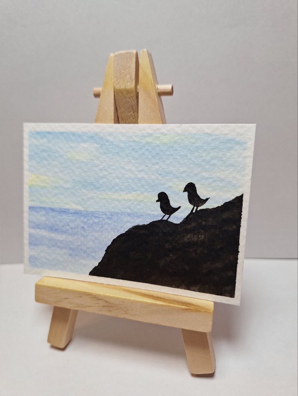 "Coastal Bliss" Hand-painted gouache painting (Tiny original artwork) - Picture 3 of 9